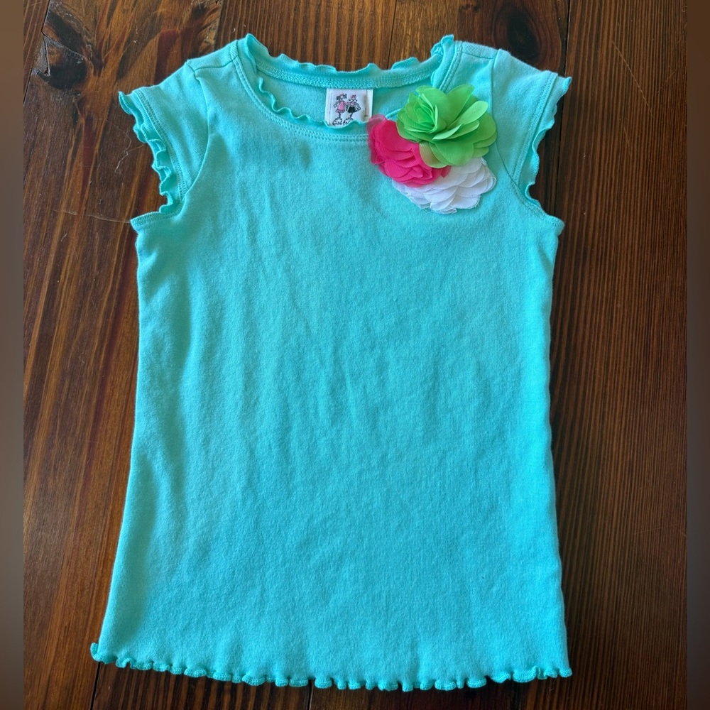 Girls aqua top with floral detail- 6